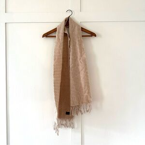 Brooks Brothers Beige Checkered Scarf with Fringe
